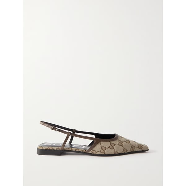 GUCCI Demi leather-trimmed canvas-jacquard ballet flats