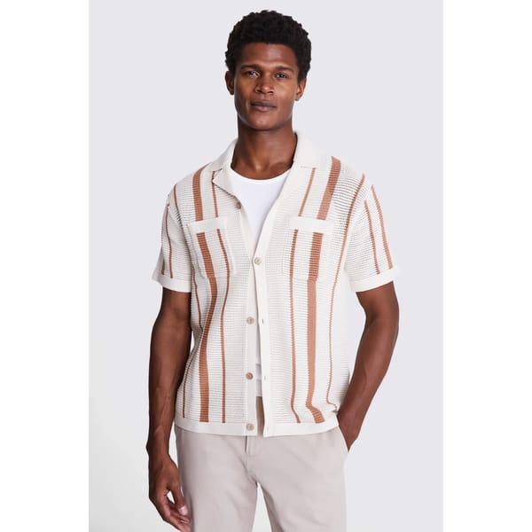 Rust & Ecru Stripe Open-Knit Polo