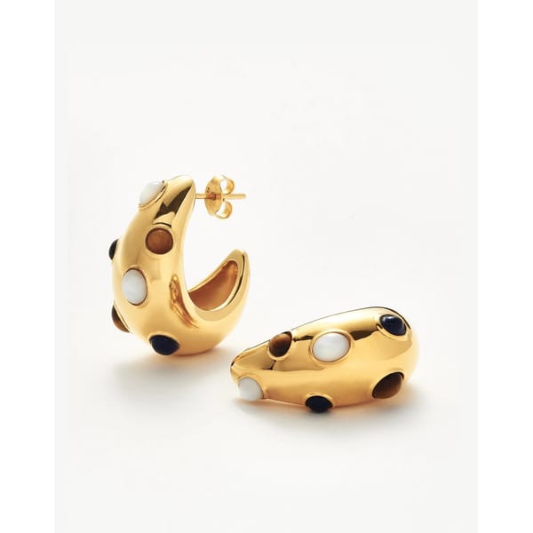 GOLD SAVI DOME MEDIUM GEMSTONE HOOP EARRINGS