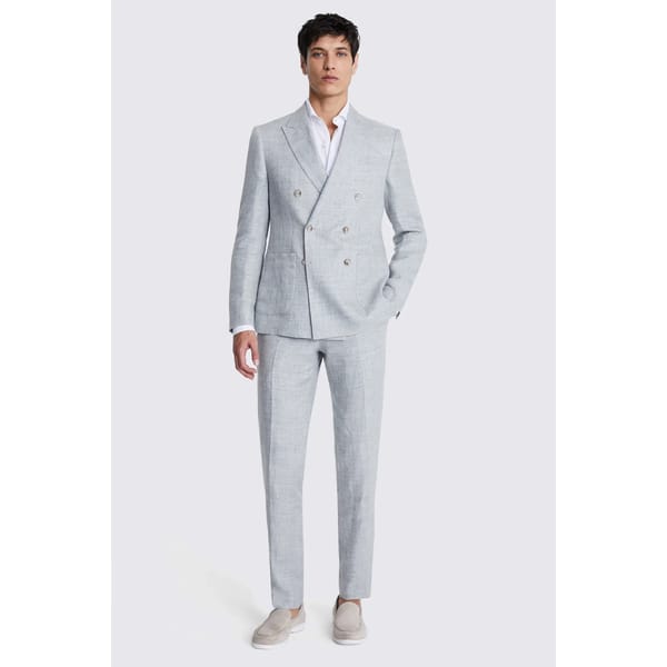 male model wears Slim Fit Light Grey Linen Suit