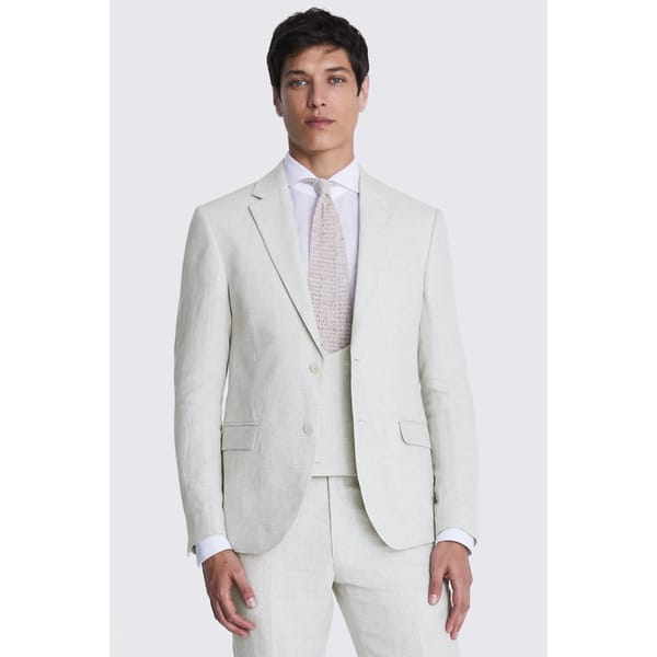 male model wears Slim Fit Stone Puppytooth Linen Suit