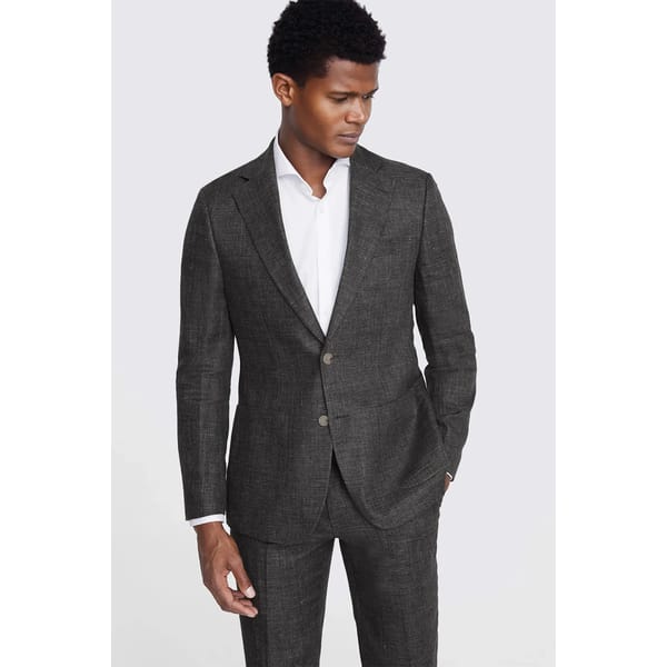 male model wears Tailored Fit Khaki Linen Suit
