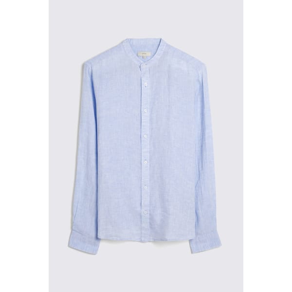 Tailored Fit Sky Linen Grandad Collar Shirt