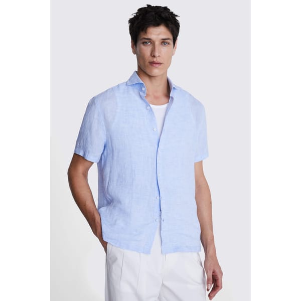 Tailored Fit Sky Short Sleeve Linen Shirt