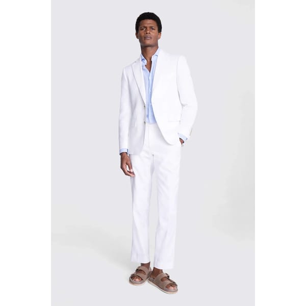 Tailored Fit White Matte Linen Suit