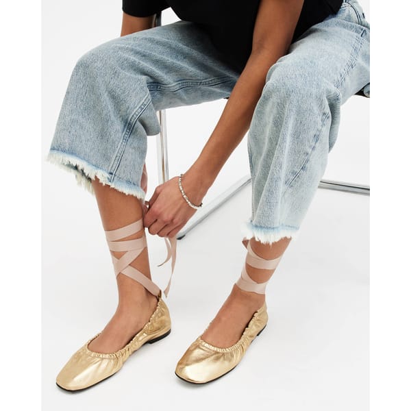 Alia Metallic Leather Ribbon Ballet Pumps