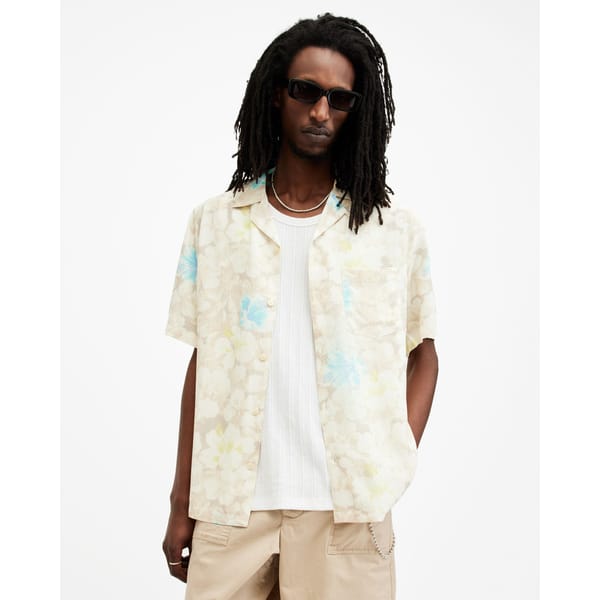 male model wears Nevada Floral Print Relaxed Fit Shirt