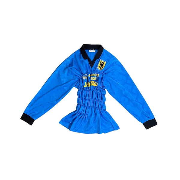 blue ruched football shirt