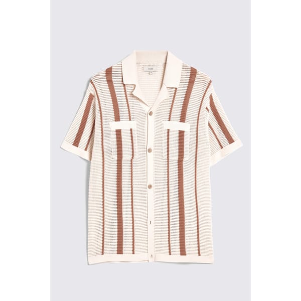 Rust & Ecru Stripe Open-Knit Polo