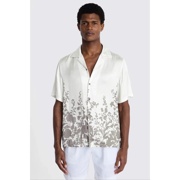 Taupe Floral Print Cuban Collar Shirt