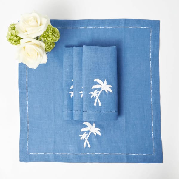 MRS ALICE BLUE LINEN PALM TREE NAPKINS (SET OF 4)