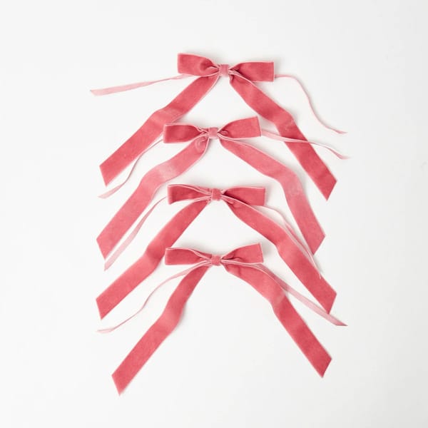 MRS ALICE DUSTY PINK VELVET BOW (SET OF 4) - 20CM