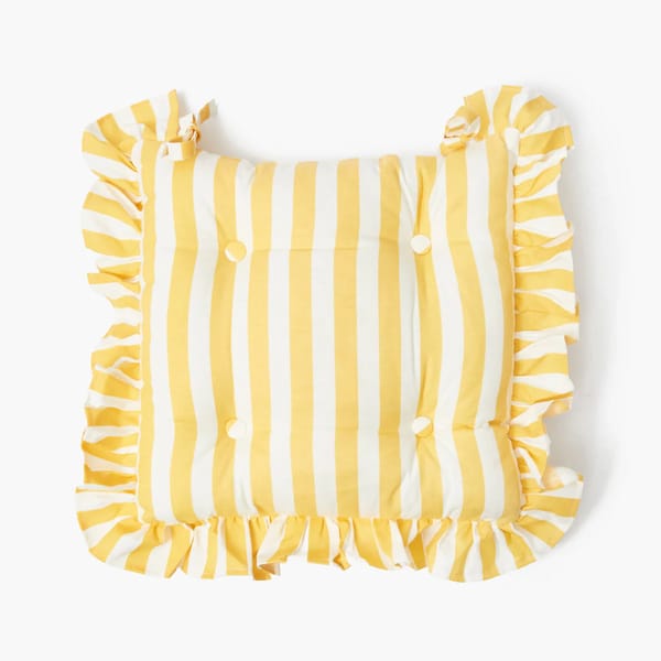 MRS ALICE FRILLED YELLOW STRIPE SEAT PAD CUSHION