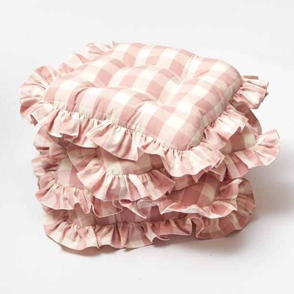 MRS ALICE PINK GINGHAM RUFFLE SEAT PAD CUSHION (SET OF 4)
