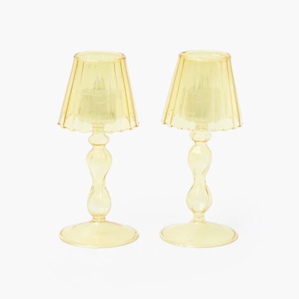 MRS ALICE YELLOW GLASS LANTERN TEA LIGHT HOLDER (PAIR) - 18CM