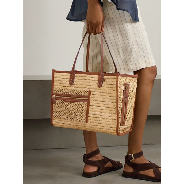 ANYA HINDMARCH Pocket leather-trimmed raffia tote