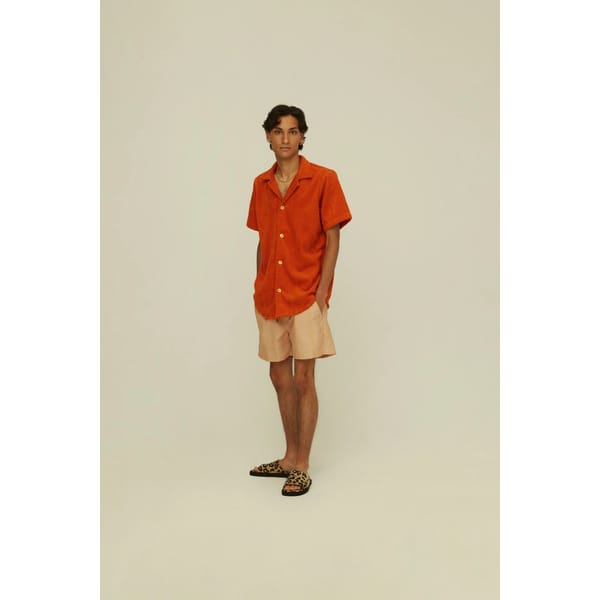 model wearing Terracotta Cuba Terry Shirt