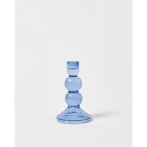 OB Kamm Blue Glass Candlestick Holder