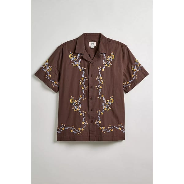 brown embroidered short sleeved shirt