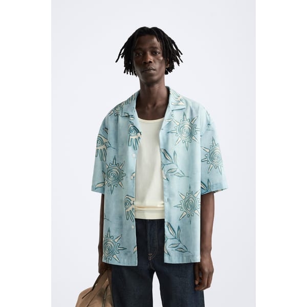 male model wears ZARA SUN PRINT SHIRT
