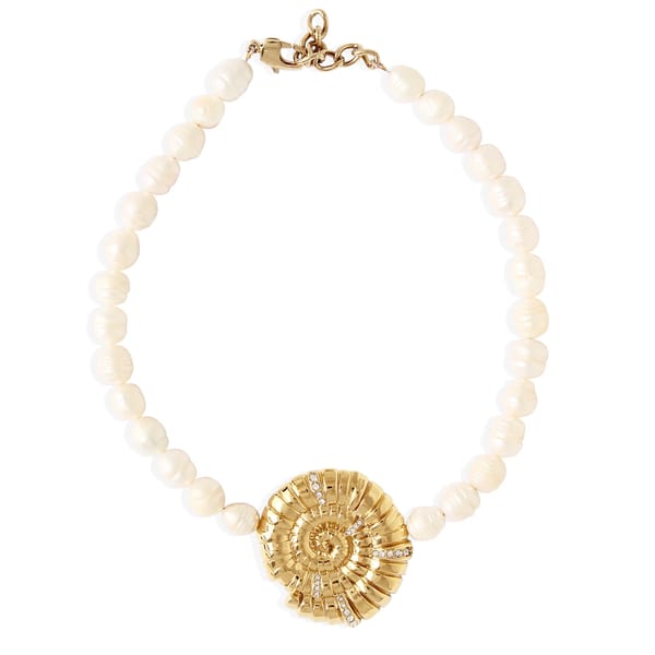 gold shell and pearl beaded necklace
