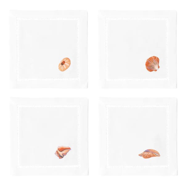 Blush Shells Embroidered Cocktail Napkins