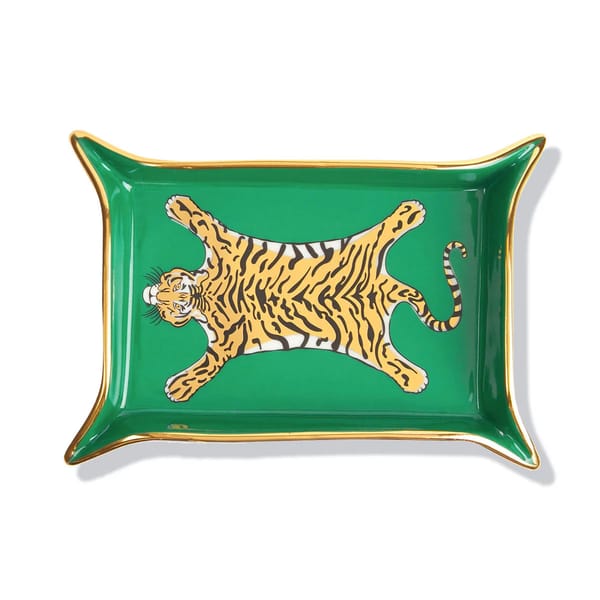 green trinket tray with tiger