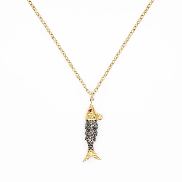 KIRSTIE LAMARQUE DIAMOND & RUBY FISH NECKLACE