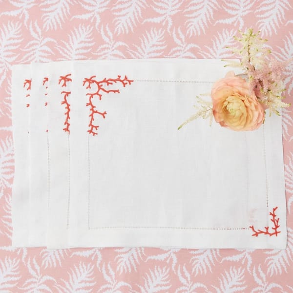 coral linen place mats