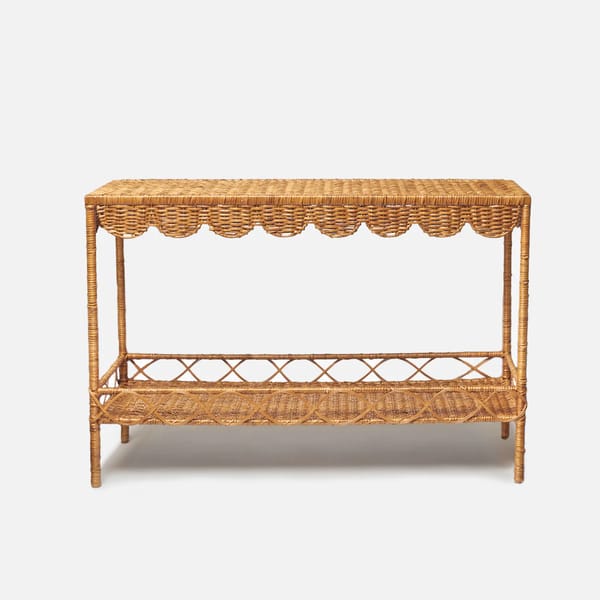 MRS ALICE MADELEINE RATTAN SCALLOPED CONSOLE TABLE