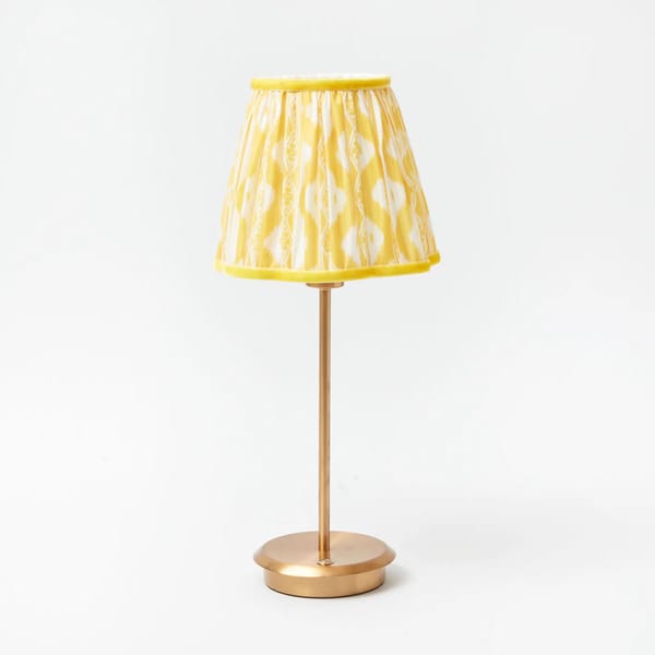 MRS ALICE TALL RECHARGEABLE LAMP WITH YELLOW IKAT SCALLOPED LAMPSHADE (18CM)