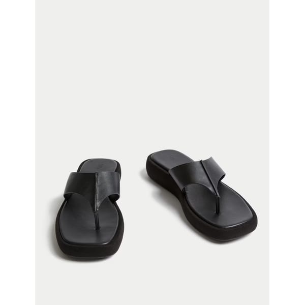 M&S Flatform Toe Thong Sandals in black leather