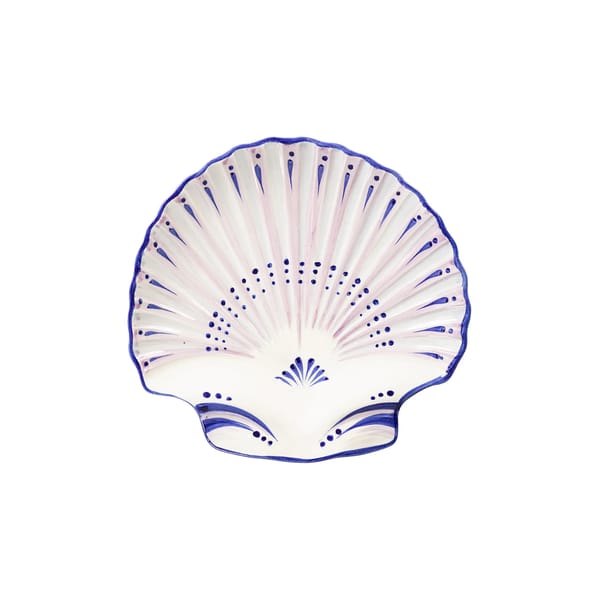 blue and white large shell tray