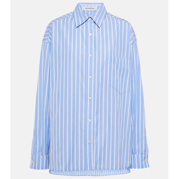 THE FRANKIE SHOP Georgia Sriped Cotton Blend Shirt in blue and white