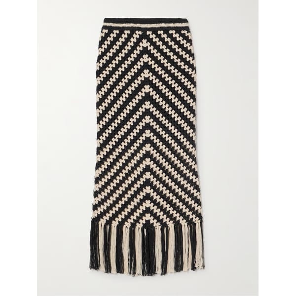 Halliday Fringed Crocheted Cotton Maxi Skirt