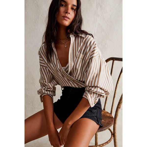 model wearing striped shirt