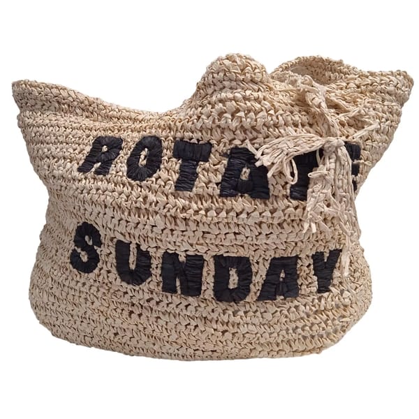 ROTATE Ladies Neeti Neutral Black Logo Raffia Open Top Tote Bag NEW RRP90