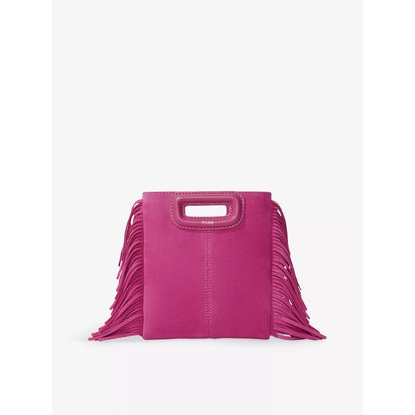 pink SELF MAJE Mini M tassel-trimmed suede shoulder bag