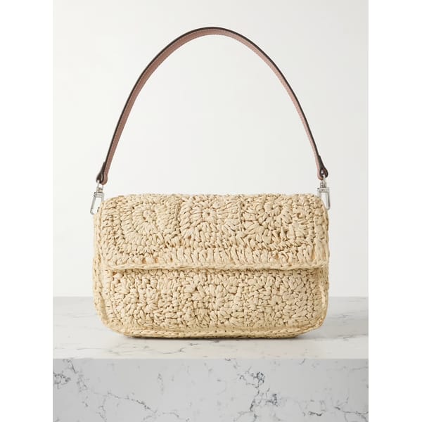 STAUD Timmy leather-trimmed crocheted raffia shoulder bag NAP copy