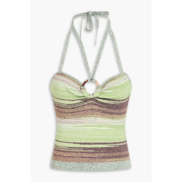 VERONICA BEARD GREEN AND BROWN STRIPED HALTER TOP
