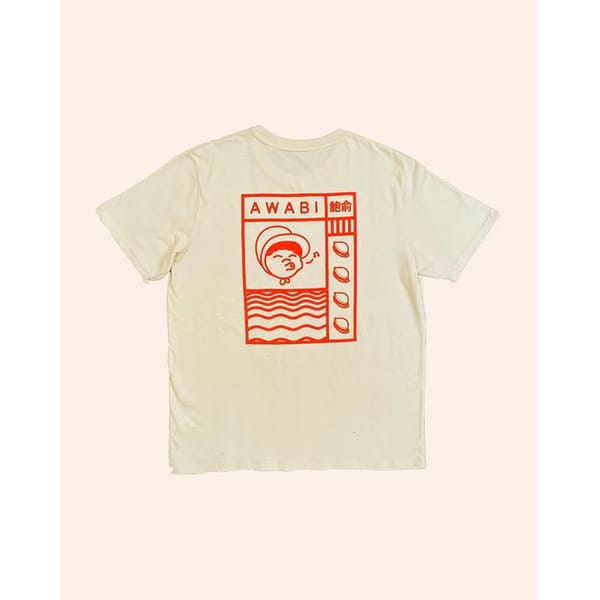 awabi logo back t-shirt in beige and orange