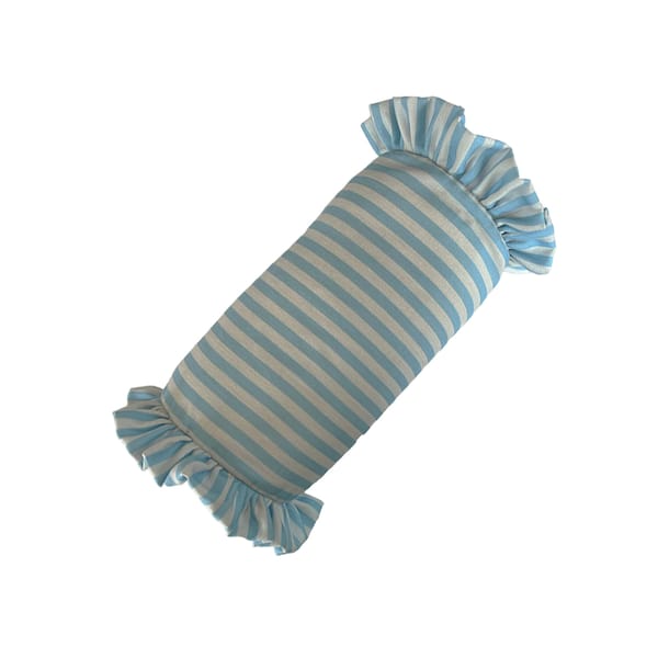 COLOURS OF ARLEY Frilled Baby Bolster - Diamond & Blue Skies - Skinny Stripe