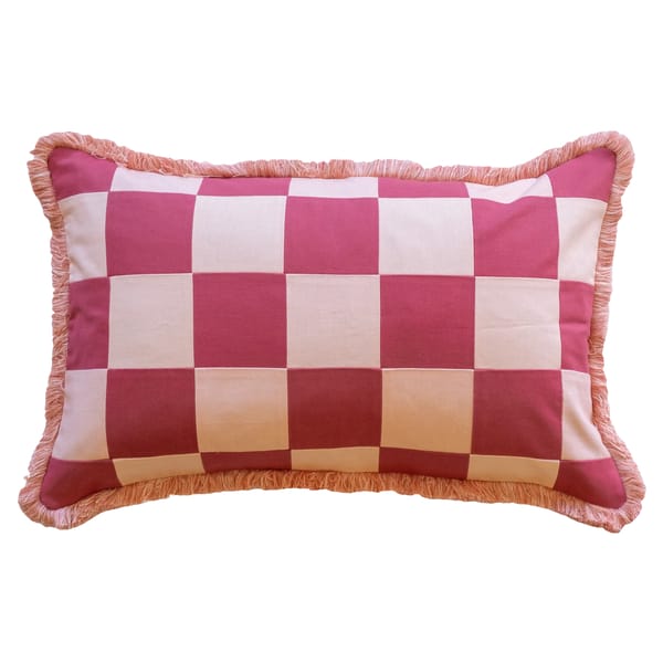 IN CASA BY PABOY Lumber Patchwork- Azalea red and Rose pink w: pink fringe