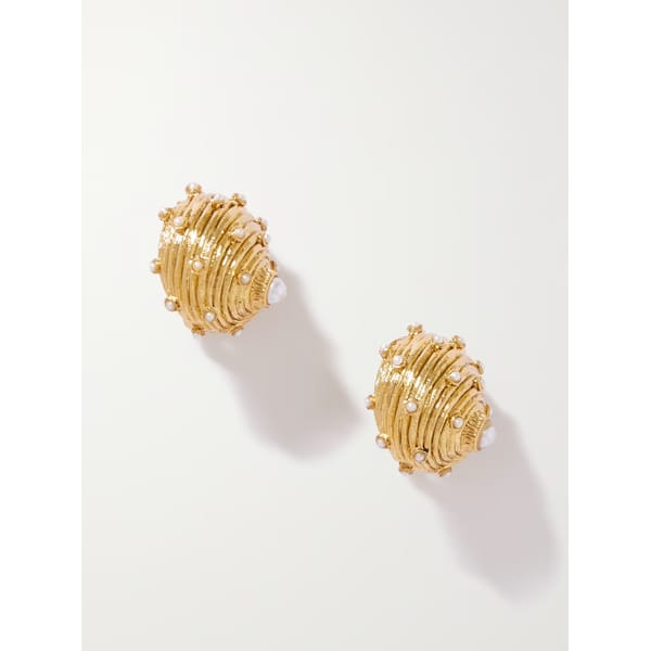 OSCAR DE LA RENTA Dotted Shell gold-tone faux pearl clip earrings