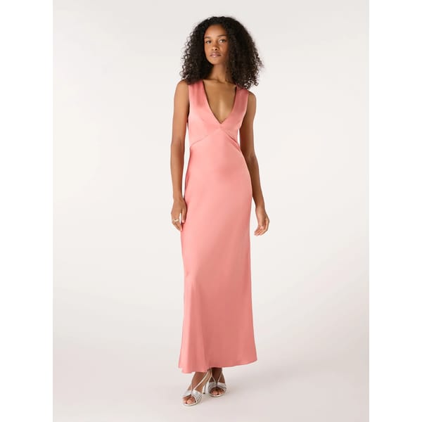 model wearing OMNES Nova Tie Back Dress in Coral