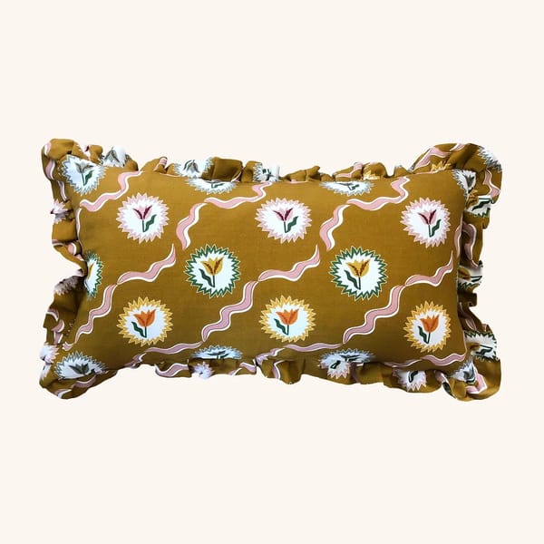 OTTOLINE Frilled Cushion- Tulips of Belgravia in Gold