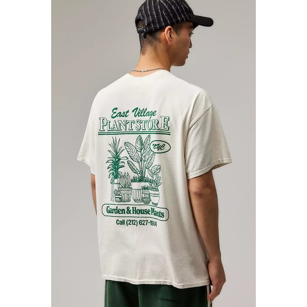 male model from back wearing white and green Plant Store T-Shirt
