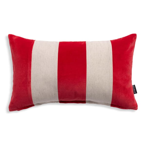 Habitat Velvet & Linen Stripe Cushion - Red - 30x50cm