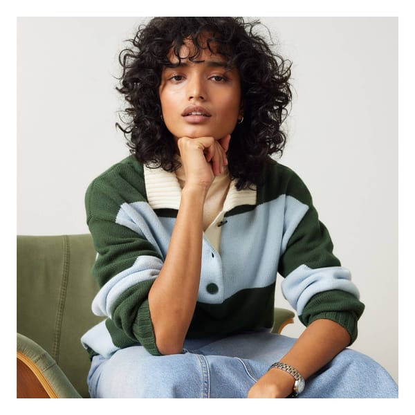 model wearing Ivy League Striped Polo