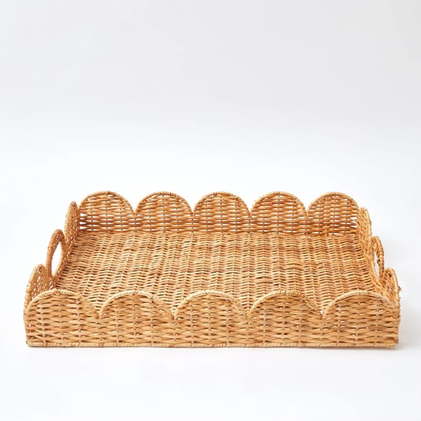 mrs alice Natural Scalloped Rattan Tray